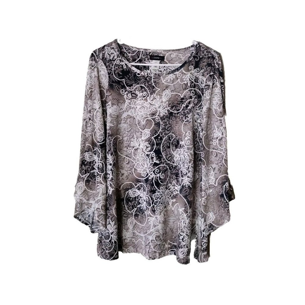 Cocomo Top Womens Medium Floral Long Split Sleeve Boho Embroidered